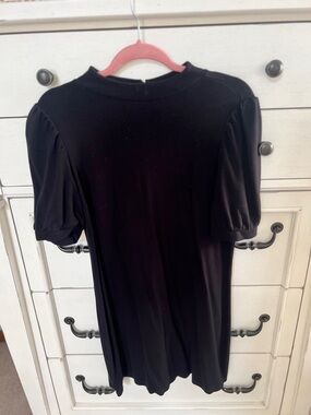 LOFT Black Short Sleeve Puff Shoulder Dress